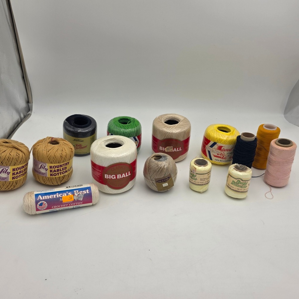 Vintage Crochet Cotton Thread Lot J&P Coats Lily Clark's Braided Cord Mix Spool